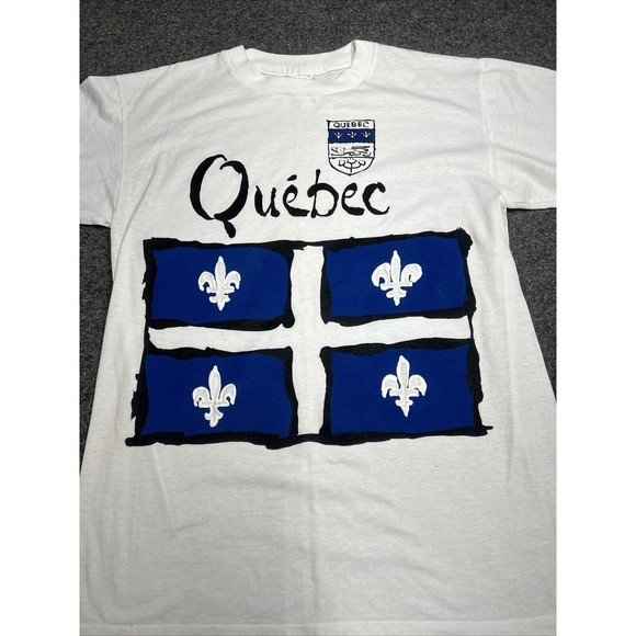 Vintage Quebec Puff Print White Graphic T-Shirt Single Stitch Size Medium - Picture 2 of 6
